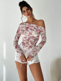  | SHEIN Firerie Women's Elegant Floral Print Long Sleeve Asymmetrical Hem T-Shirt | Blouse | Shein | OneHub