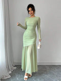  | SHEIN Firerie Women's Elegant Mint Green Esh Long Sleeve Round Neck Long Dress | Dress | Shein | OneHub