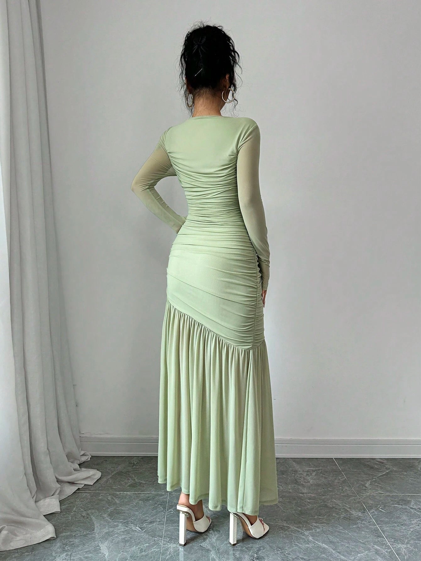  | SHEIN Firerie Women's Elegant Mint Green Esh Long Sleeve Round Neck Long Dress | Dress | Shein | OneHub