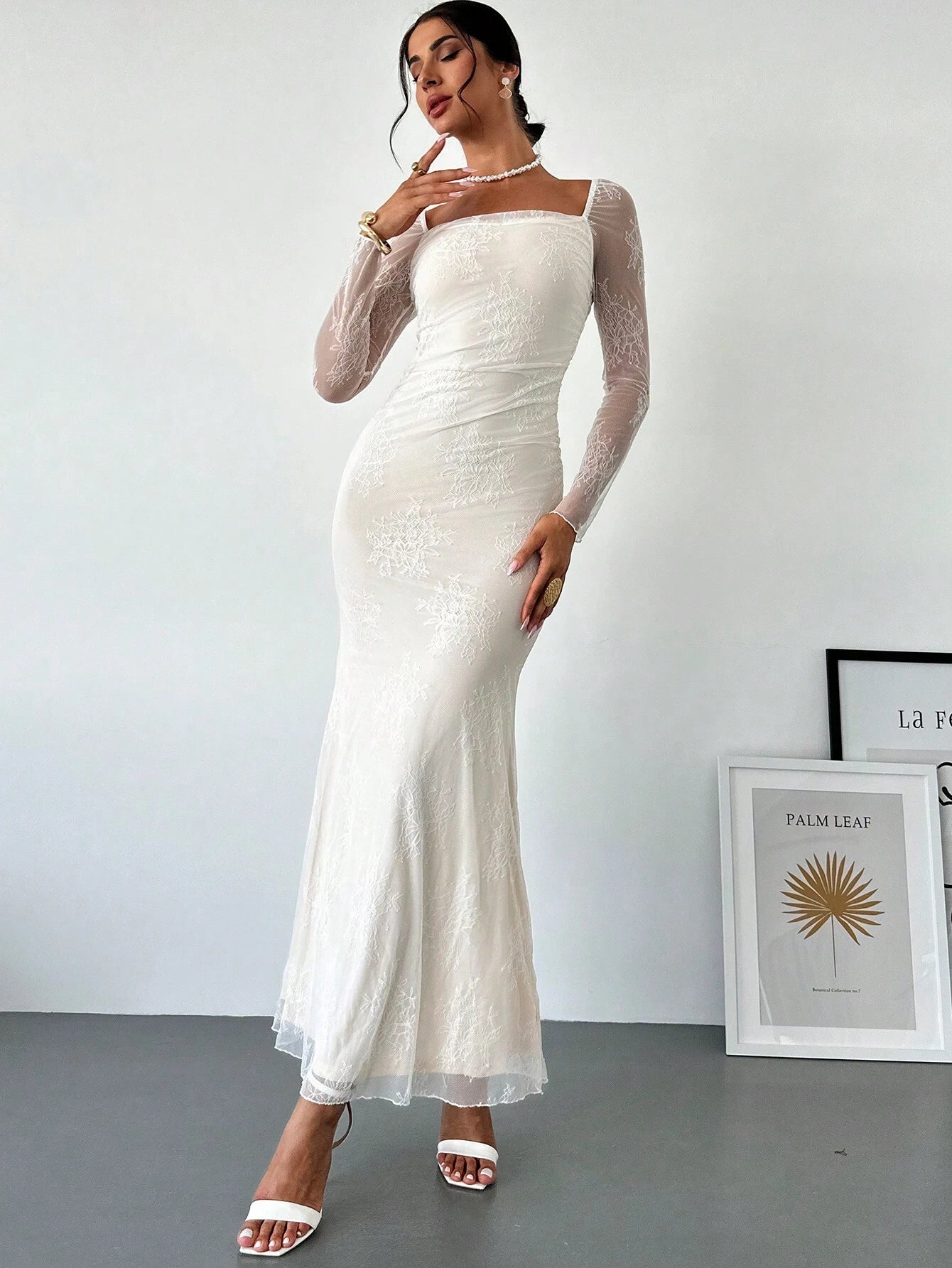  | SHEIN Firerie Women's Elegant Romantic Date Wedding Cocktail Party Lace Collar Long Sleeve Mermaid Dress | Dress | Shein | OneHub