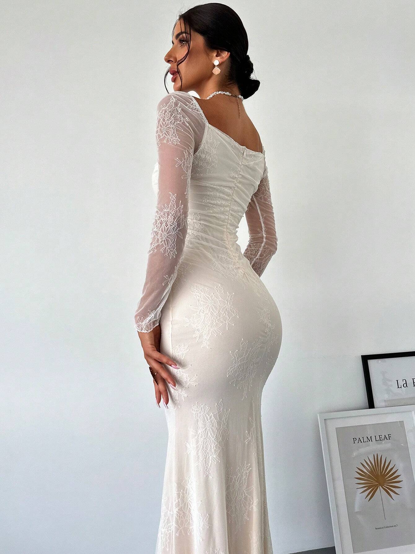  | SHEIN Firerie Women's Elegant Romantic Date Wedding Cocktail Party Lace Collar Long Sleeve Mermaid Dress | Dress | Shein | OneHub