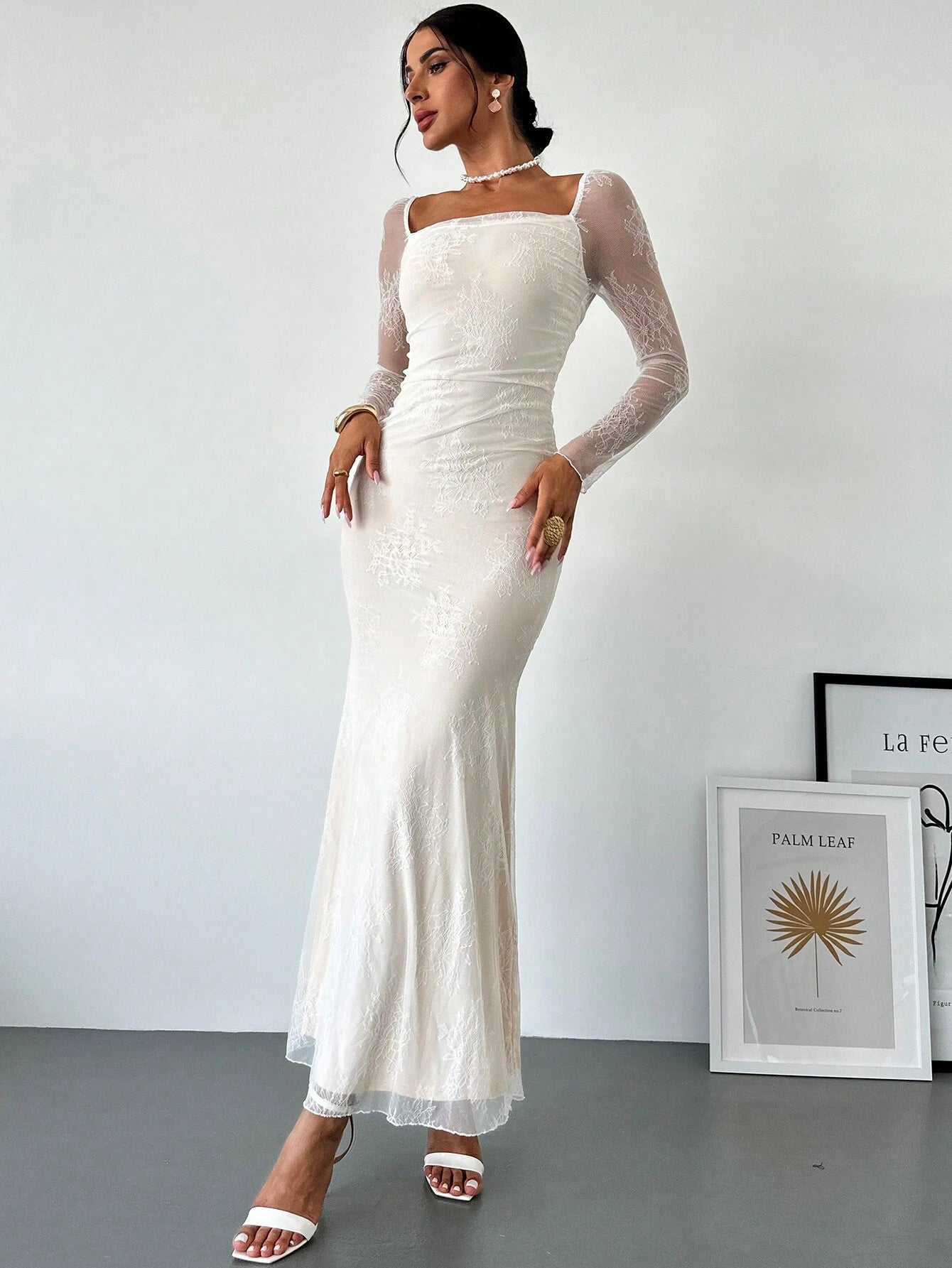  | SHEIN Firerie Women's Elegant Romantic Date Wedding Cocktail Party Lace Collar Long Sleeve Mermaid Dress | Dress | Shein | OneHub