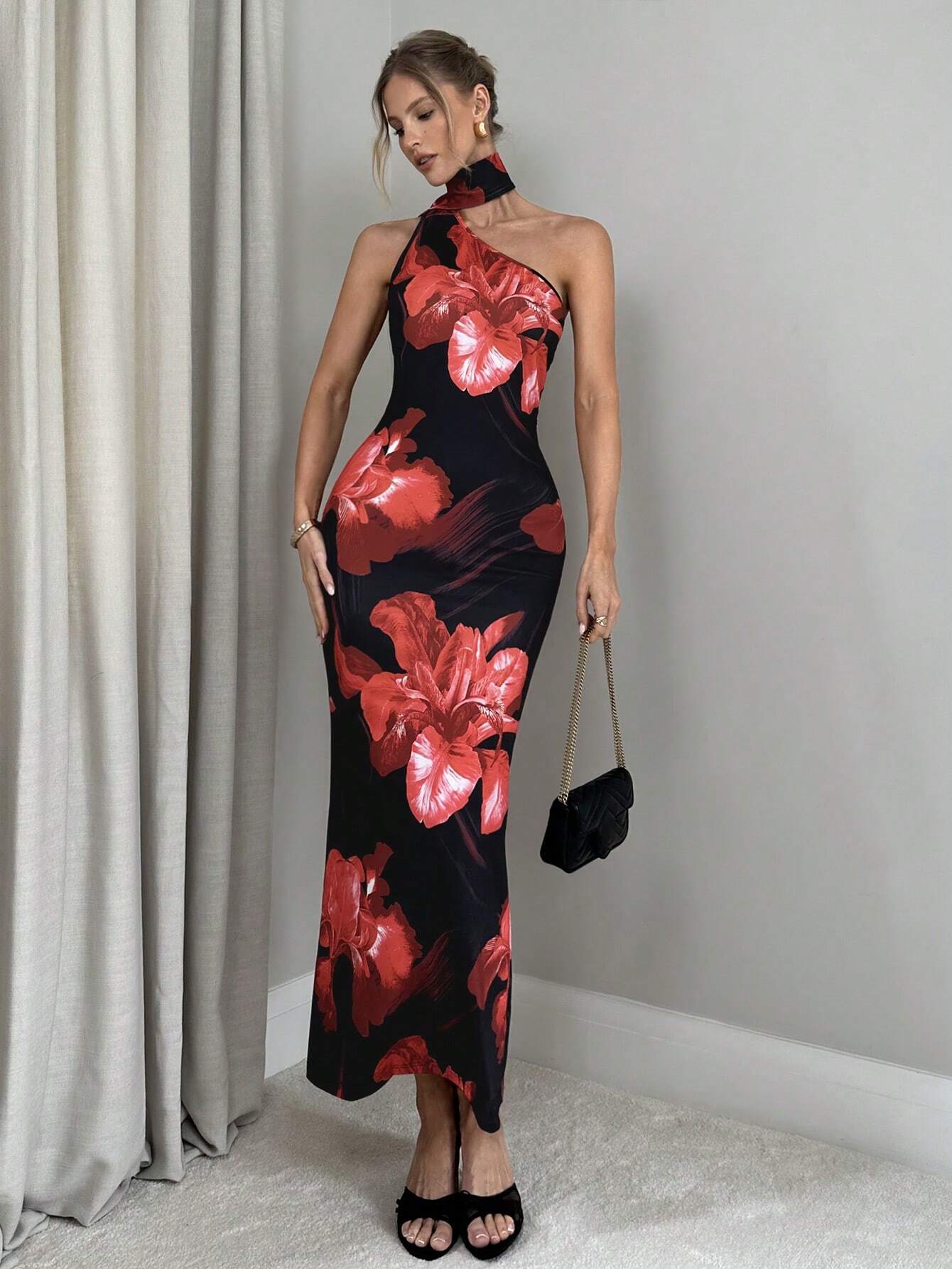  | SHEIN Firerie Women's Romantic Elegant Holiday Floral Print Halter Backless Bodycon Dress | Dress | Shein | OneHub