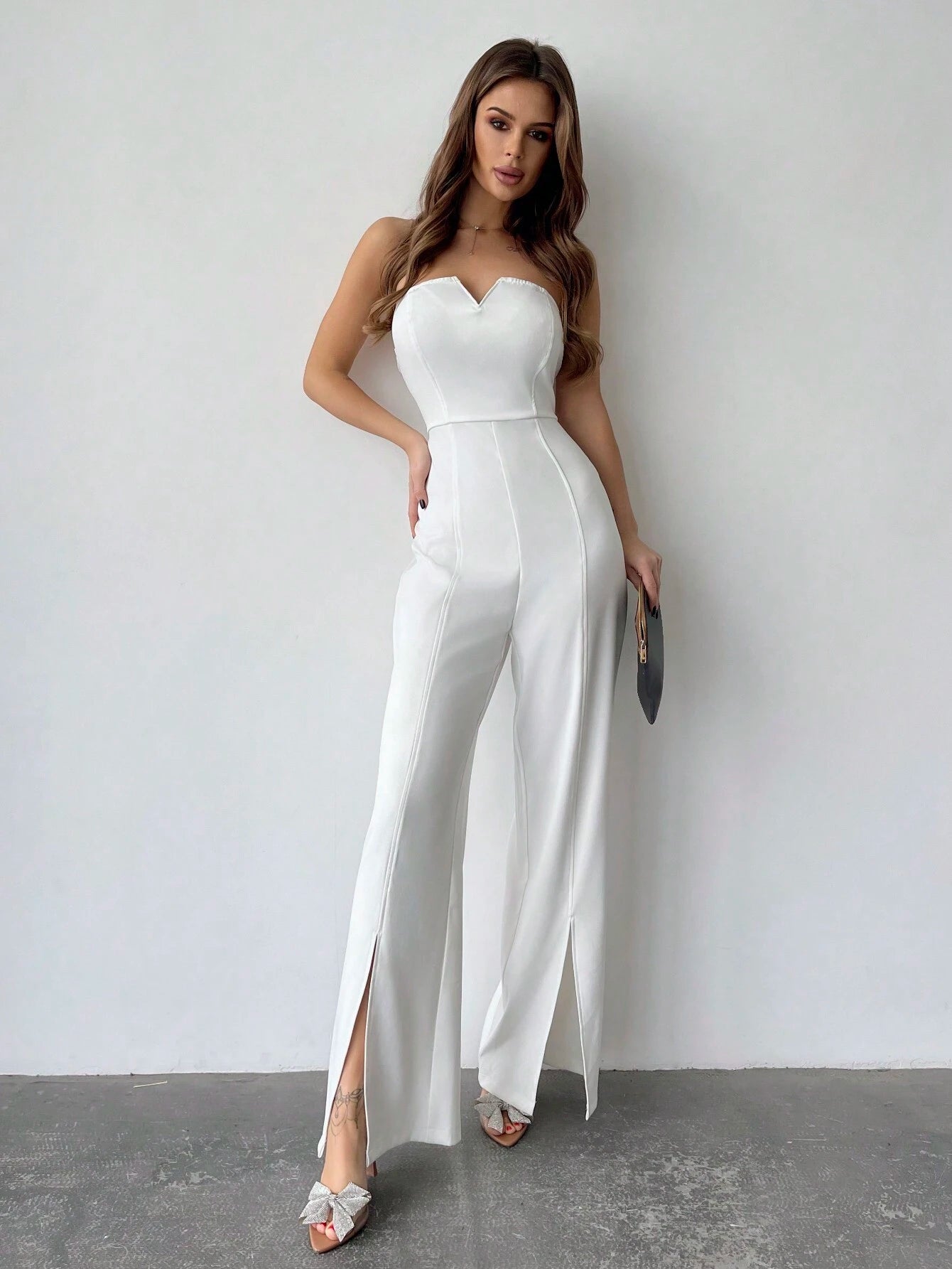  | SHEIN Firerie Women's Solid Color Strapless Jumpsuit With High Slit Hem | Jumpsuit | Shein | OneHub