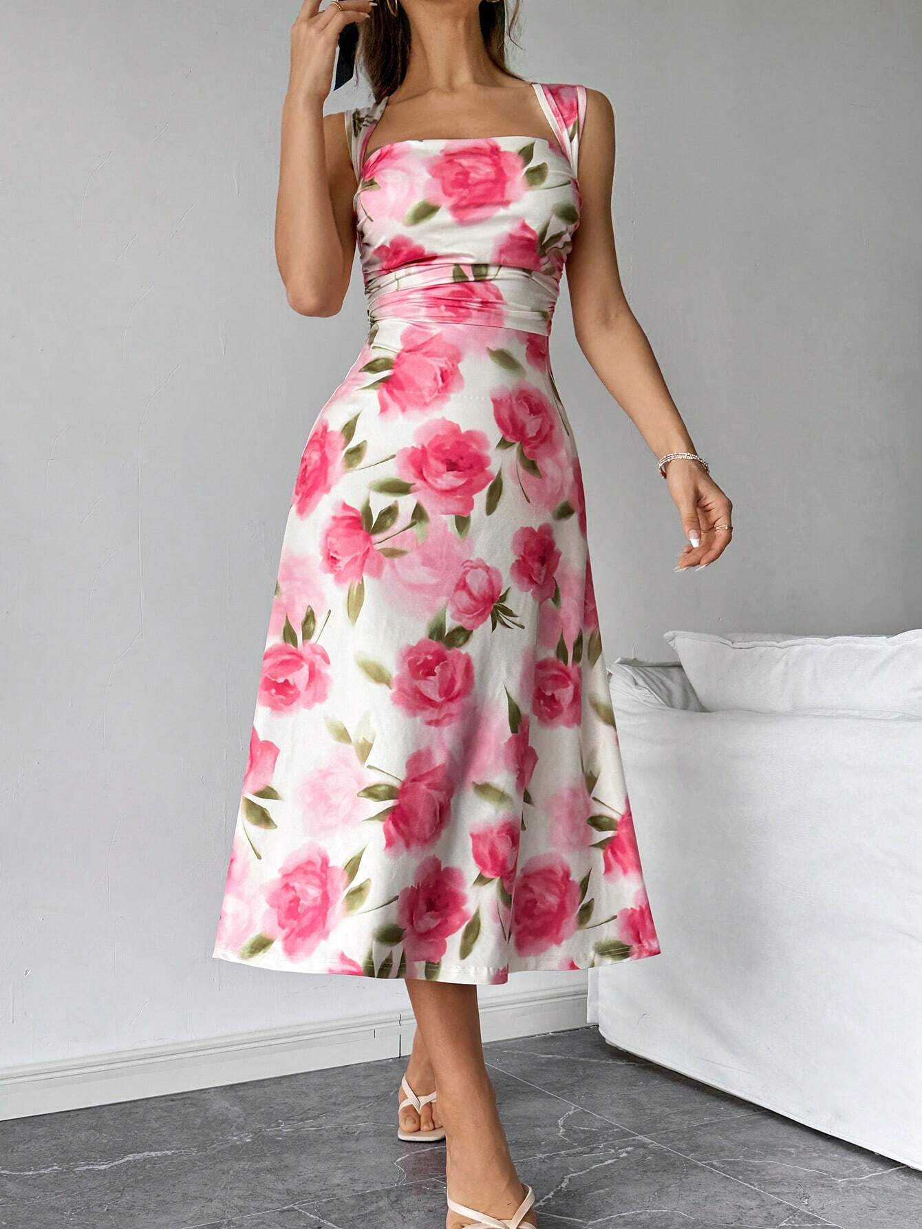  | SHEIN Firerie Women's Summer Daily Elegant Vacation Romantic Wedding Floral Print Pleated A-Line Cami Dress Hawaii | Dress | Shein | OneHub