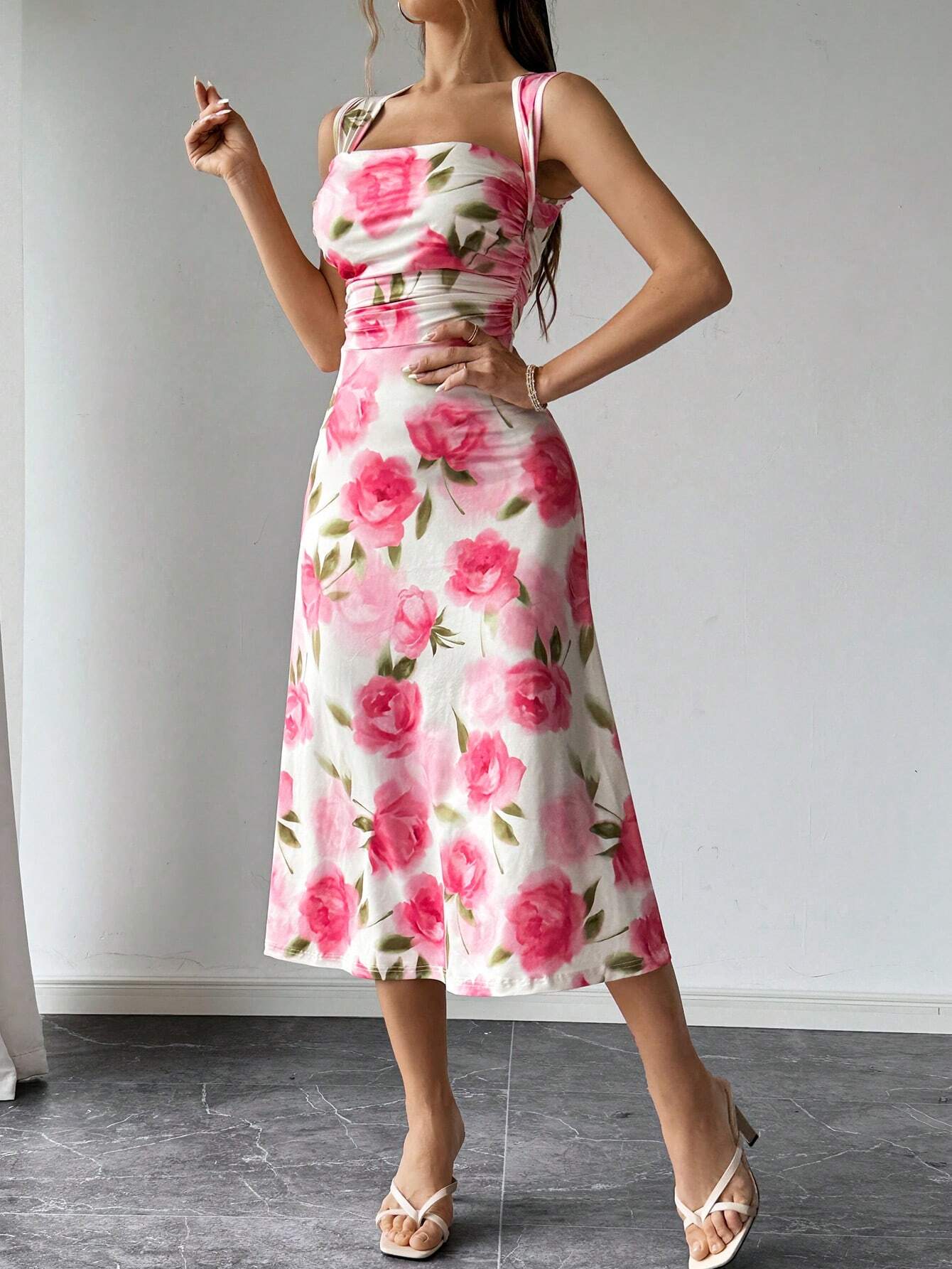  | SHEIN Firerie Women's Summer Daily Elegant Vacation Romantic Wedding Floral Print Pleated A-Line Cami Dress Hawaii | Dress | Shein | OneHub