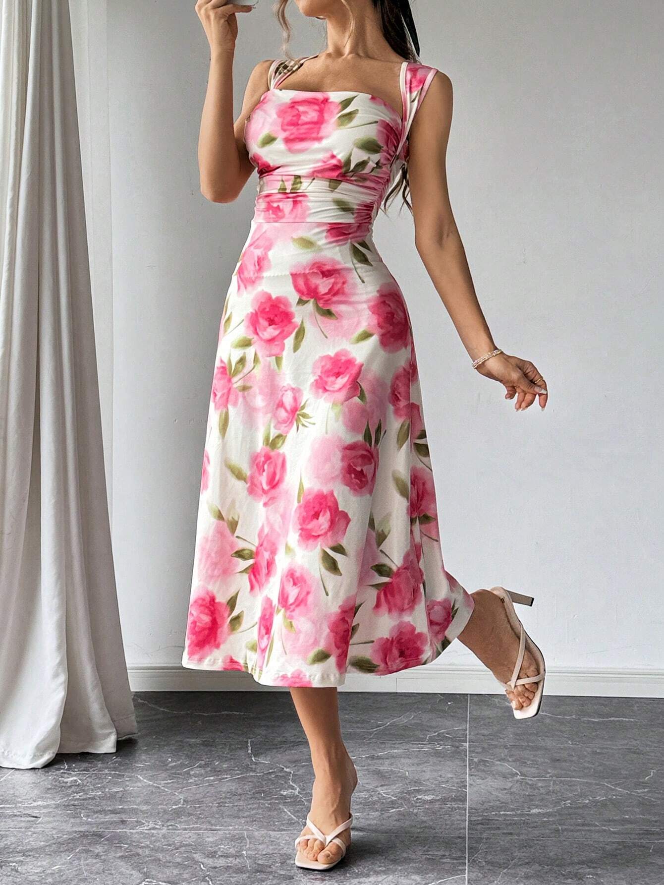  | SHEIN Firerie Women's Summer Daily Elegant Vacation Romantic Wedding Floral Print Pleated A-Line Cami Dress Hawaii | Dress | Shein | OneHub