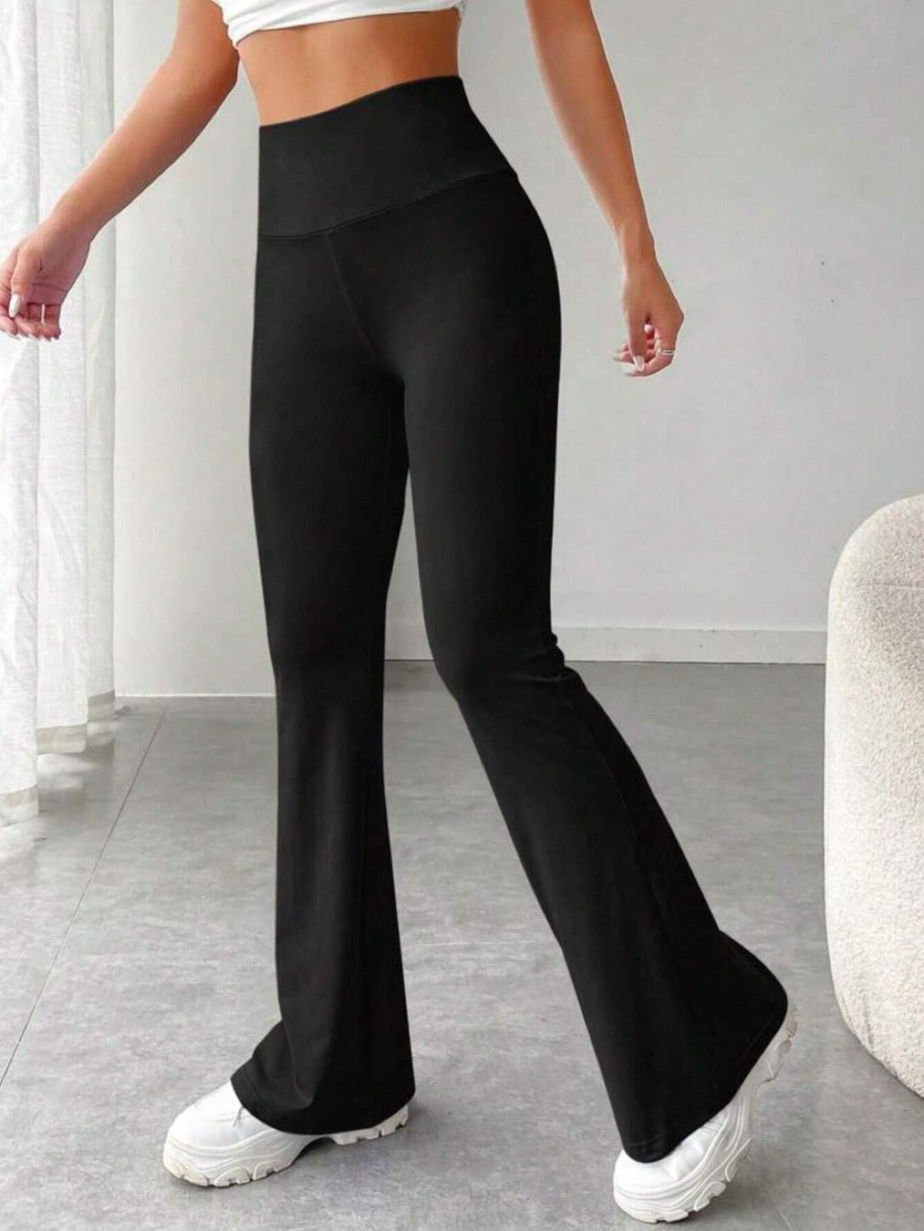 SHEIN Flirla Women's Bow-Tie Belted Leggings, Stretchy & Comfortable, Flared Hem Pants