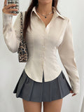 SHEIN Flirla Women's Casual Versatile Solid Color Cinched Waist Shirt Fall Cloth For Women