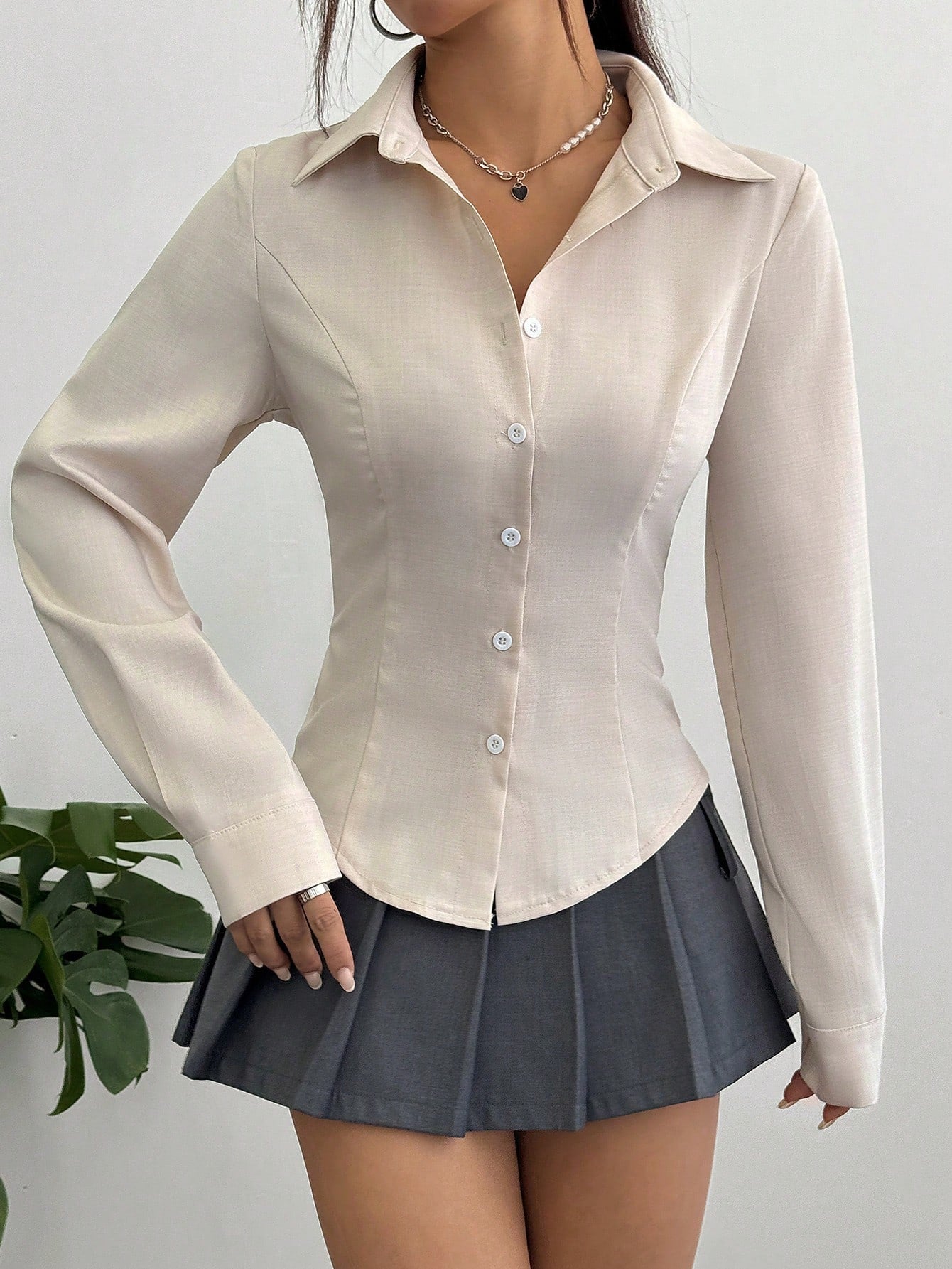 SHEIN Flirla Women's Casual Versatile Solid Color Cinched Waist Shirt Fall Cloth For Women