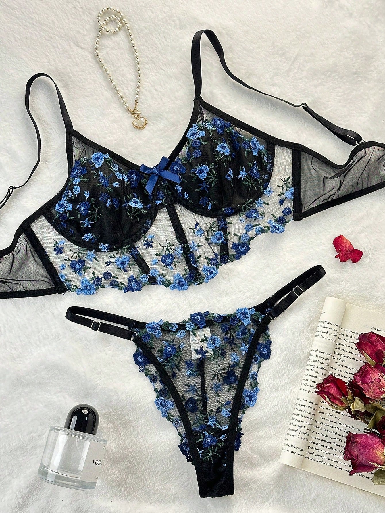  | SHEIN Floral Embroidery Mesh Underwire Lingerie Set | Lingerie | Shein | OneHub