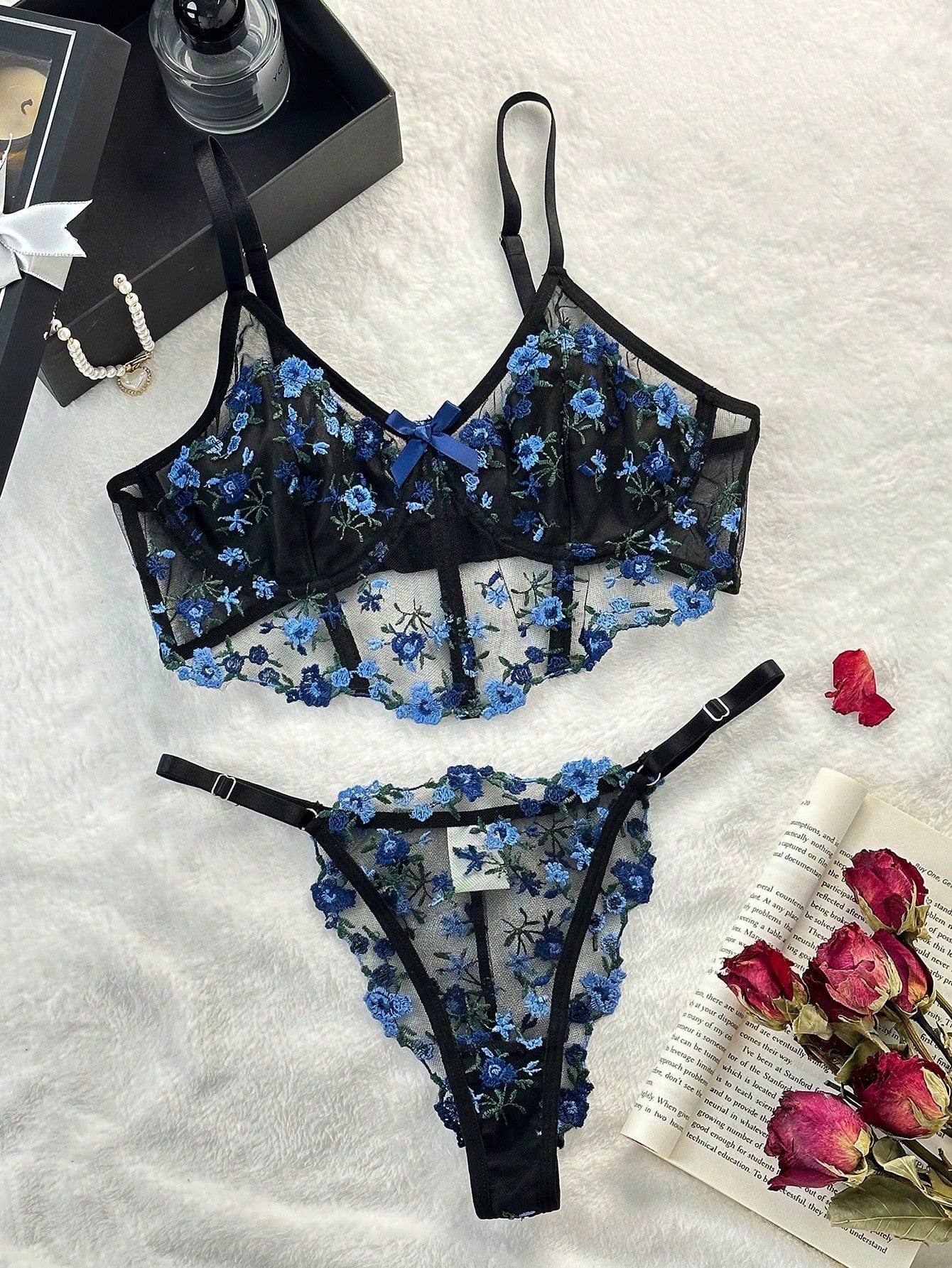  | SHEIN Floral Embroidery Mesh Underwire Lingerie Set | Lingerie | Shein | OneHub