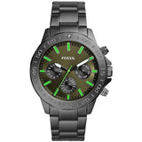 Fossil Bannon Multifunction Gray Stainless Steel Green Dial Chronograph Quartz Watch for Men - BQ2504