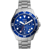 Fossil FB-03 Silver Stainless Steel Blue Dial Chronograph Quartz Watch for Men - FS5724