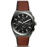 Fossil Everett Brown Leather Strap Grey Dial Chronograph Quartz Watch for Men - FS5799
