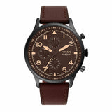 Fossil Retro Pilot Brown Leather Strap Black Dial Chronograph Quartz Watch for Men - FS5833