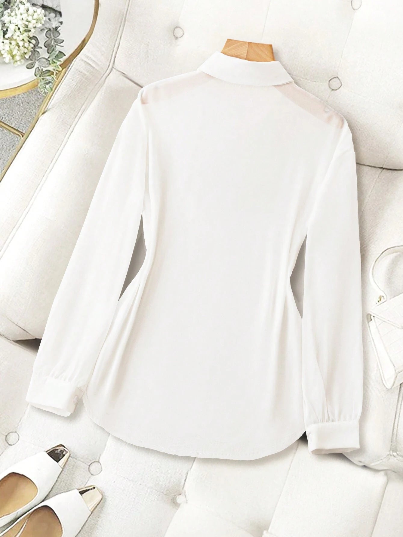  | SHEIN Franclia Basic Transparent Plain Simple Collared Shirt,Long Sleeve Tops | Blouse | Shein | OneHub