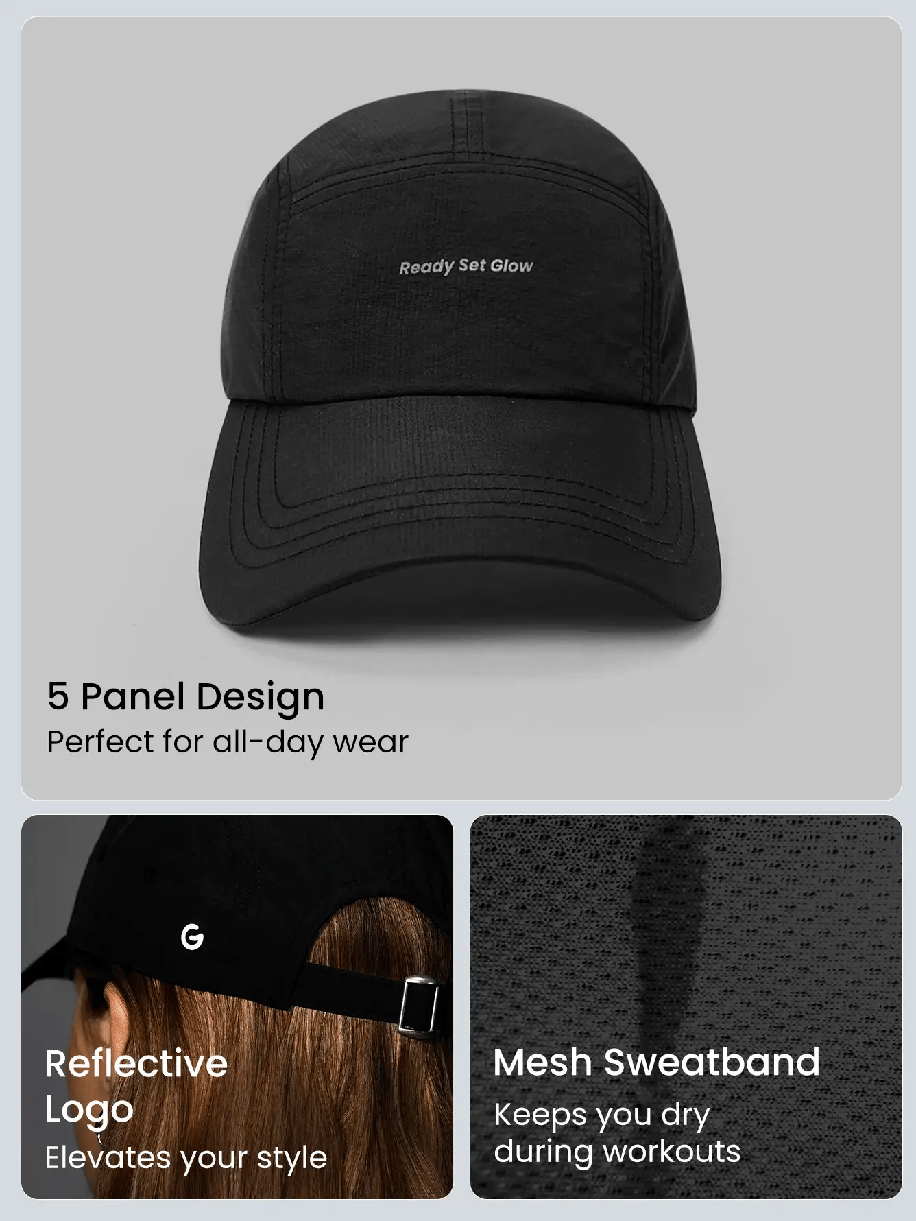  | SHEIN GLOWMODE Lightweight 5 Panel Cap With Reflective Handsewn Logo Workout Daily Casual | Cap | Shein | OneHub