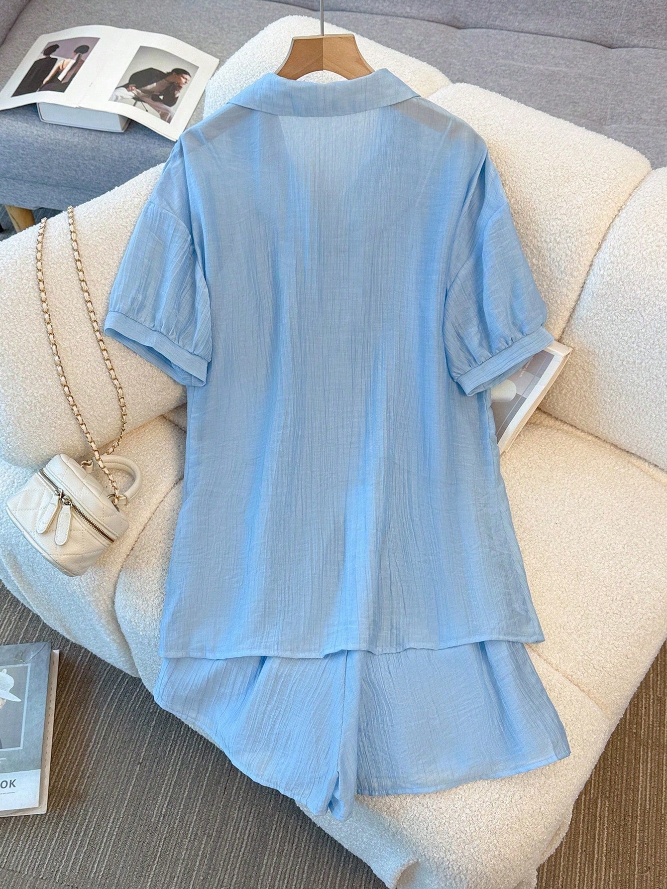 SHEIN GlowEve Summer Shorts Suit Fashionable Casual Short-Sleeved Texture Sunscreen Shirt Vest Three-Piece Suit