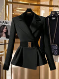 SHEIN GlowEve Women's Elegant Style Business Casual Long Sleeve Black Blazer Fall Cloth For Women