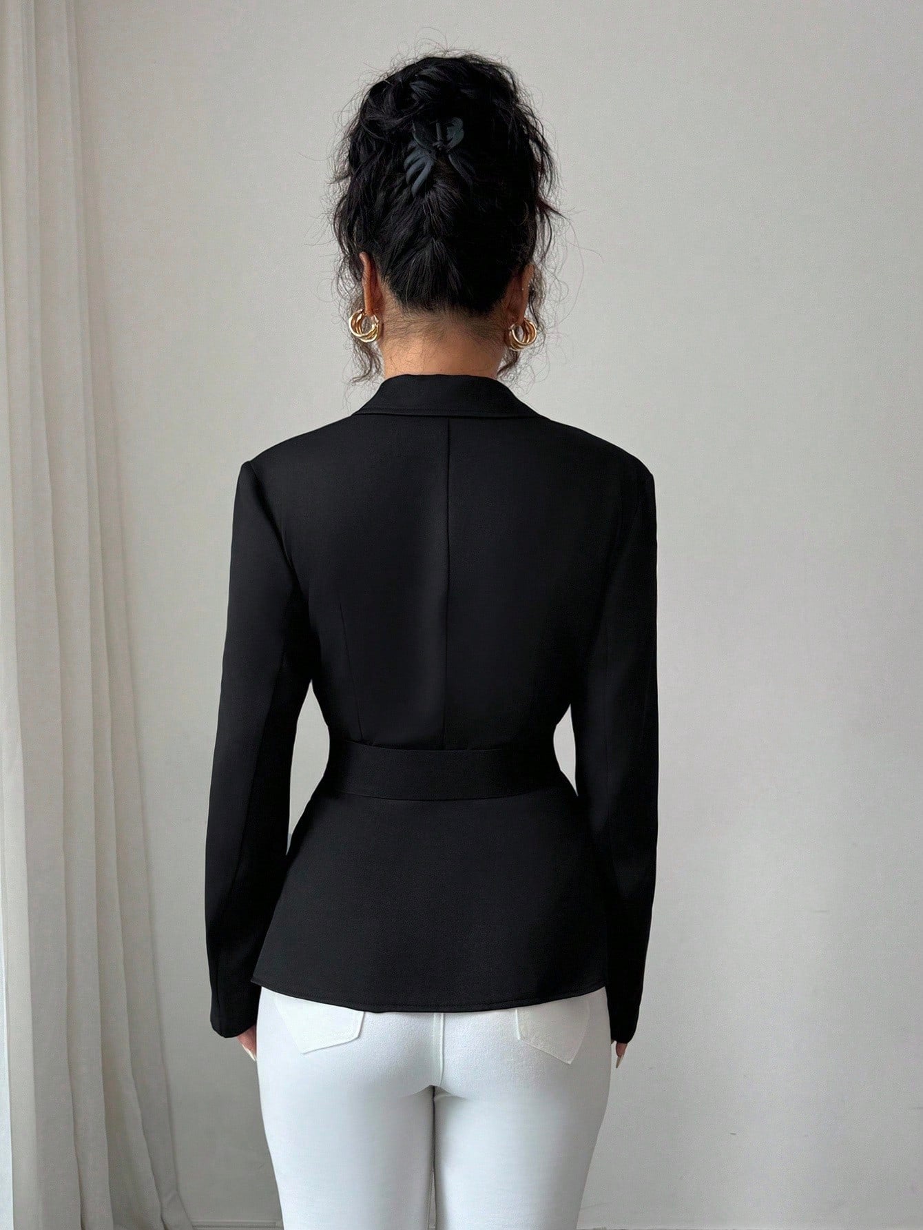 SHEIN GlowEve Women's Elegant Style Business Casual Long Sleeve Black Blazer Fall Cloth For Women