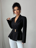 SHEIN GlowEve Women's Elegant Style Business Casual Long Sleeve Black Blazer Fall Cloth For Women
