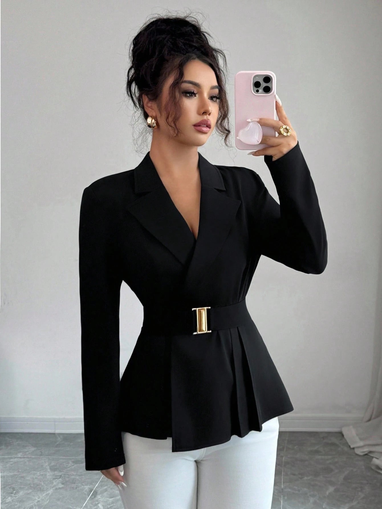 SHEIN GlowEve Women's Elegant Style Business Casual Long Sleeve Black Blazer Fall Cloth For Women