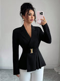 SHEIN GlowEve Women's Elegant Style Business Casual Long Sleeve Black Blazer Fall Cloth For Women