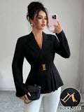 SHEIN GlowEve Women's Elegant Style Business Casual Long Sleeve Black Blazer Fall Cloth For Women