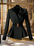 SHEIN GlowEve Women's Elegant Style Business Casual Long Sleeve Black Blazer Fall Cloth For Women