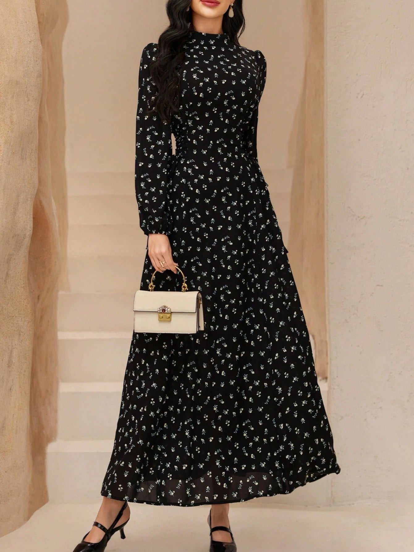  | SHEIN Graceveil Women's Ditsy Floral Asymmetric Collar Tie Waist Design Dress | Dress | Shein | OneHub