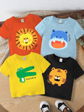  | SHEIN GraphicGems 4pcs Baby Boy Casual Fashion Cute Cartoon Animal Print Basic Crew Neck Short Sleeve T-Shirts | Dress | Shein | OneHub