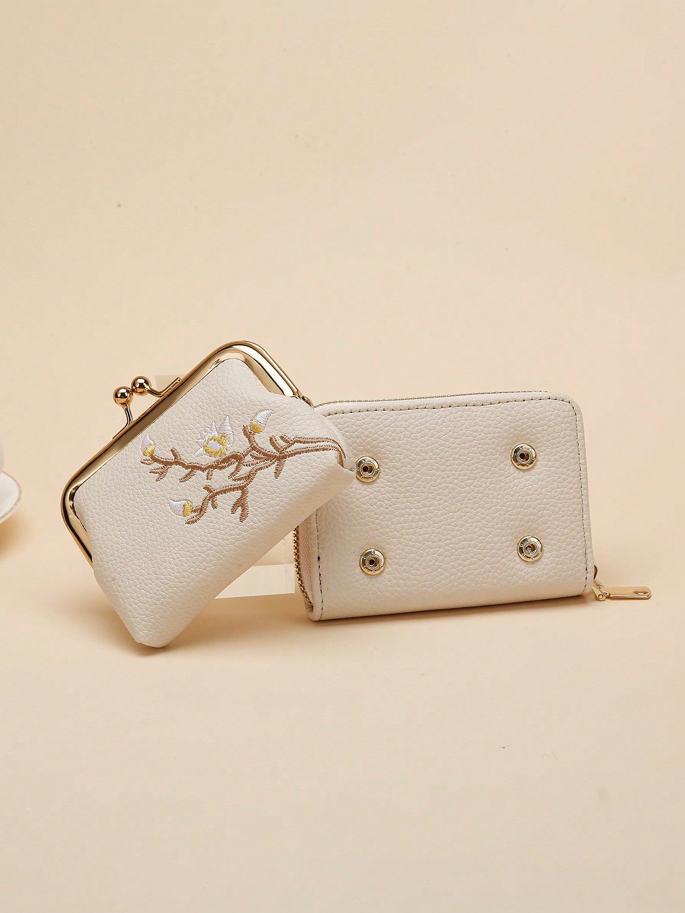  | SHEIN Graphic Flower Embroidered Short Wallet, Kiss-Lock & Zipper Clutch Purse, Faux Leather Coin Purse | Wallet | Shein | OneHub