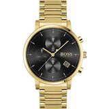 HUGO BOSS Integrity Gold Stainless Steel Black Dial Chronograph Quartz Watch for Men - 1513781