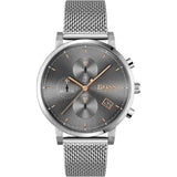 HUGO BOSS Integrity Silver Mesh Bracelet Black Dial Chronograph Quartz Watch for Men - 1513807