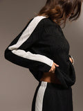 SHEIN Hanevo New Knitted Jacquard Patchwork Pullover Long Sleeve T-Shirt & Straight Leg Pants 2 Pieces Set