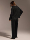 SHEIN Hanevo New Knitted Jacquard Patchwork Pullover Long Sleeve T-Shirt & Straight Leg Pants 2 Pieces Set