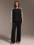 SHEIN Hanevo New Knitted Jacquard Patchwork Pullover Long Sleeve T-Shirt & Straight Leg Pants 2 Pieces Set