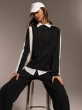 SHEIN Hanevo New Knitted Jacquard Patchwork Pullover Long Sleeve T-Shirt & Straight Leg Pants 2 Pieces Set
