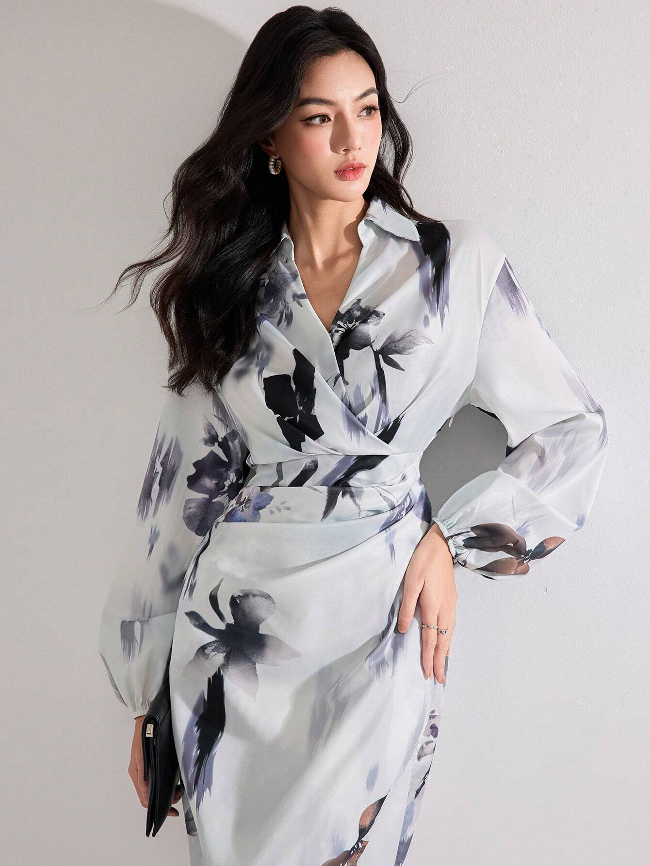  | SHEIN Heiryn Women's Fall Elegant Floral Print Lantern Sleeve Long Dress | Dress | Shein | OneHub