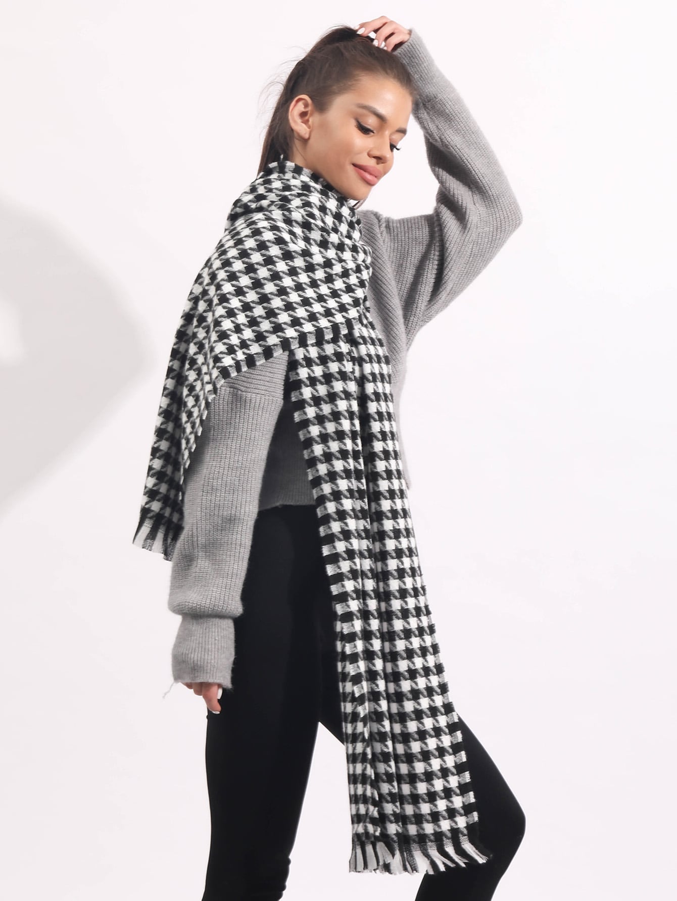  | SHEIN Houndstooth Pattern Raw Trim Scarf | Bandana | Shein | OneHub