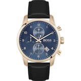 HUGO BOSS Skymaster Black Leather Strap Blue Dial Chronograph Quartz Watch for Men - HUGO BOSS 1513783