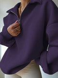 SHEIN INAWLY Women Fall/Winter Solid Color Drop Shoulder Long Sleeve Half Placket Zipper Casual Hoodie Graduation,Back To School Outfits,Graduation,Teacher Outfits For Women,Back To School Pullover