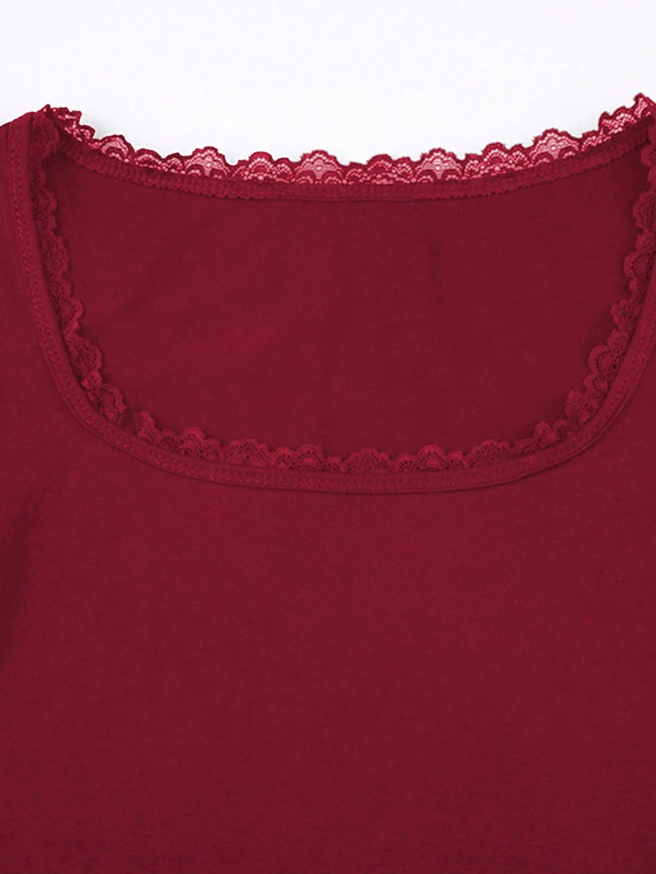  | SHEIN INAWLY Women's Summer Contrast Lace Square Neck Short Sleeve Slim Fit Red T-Shirt Top | Top | Shein | OneHub