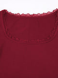  | SHEIN INAWLY Women's Summer Contrast Lace Square Neck Short Sleeve Slim Fit Red T-Shirt Top | Top | Shein | OneHub