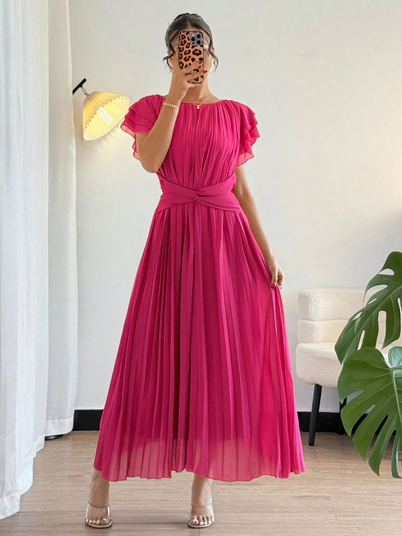 SHEIN Islaluna French Casual Gorgeous Romantic Belt Style Ladies Elegant Dress Solid Color Ladies Dress Ladies Elegant Dress Female Party Dress