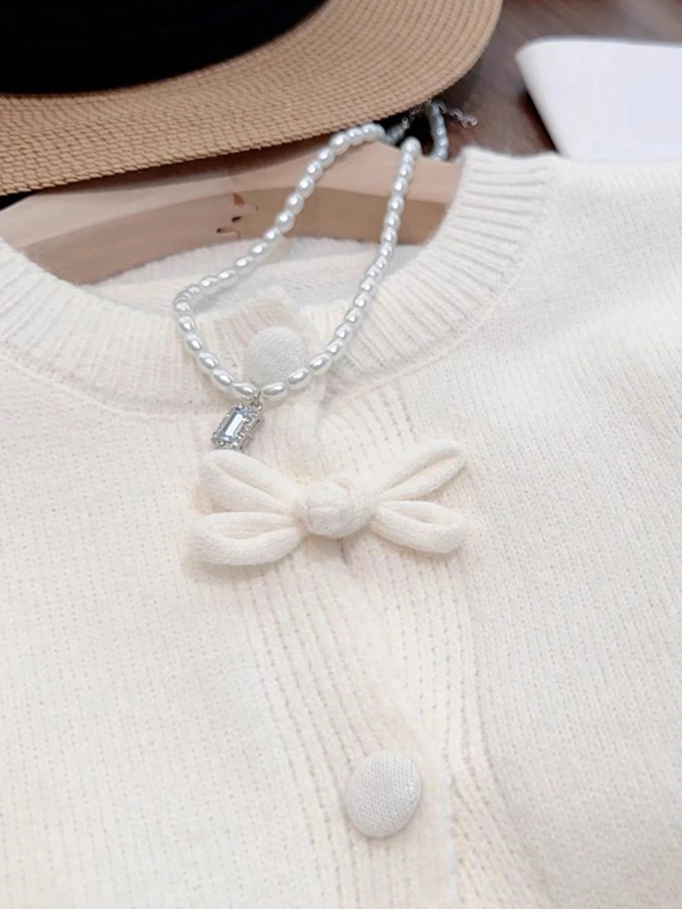 SHEIN JIANHU Spring Bowknot Knit Cardigan, Cropped Design For Petite Fit, Elegant And Versatile For A Stylish Look