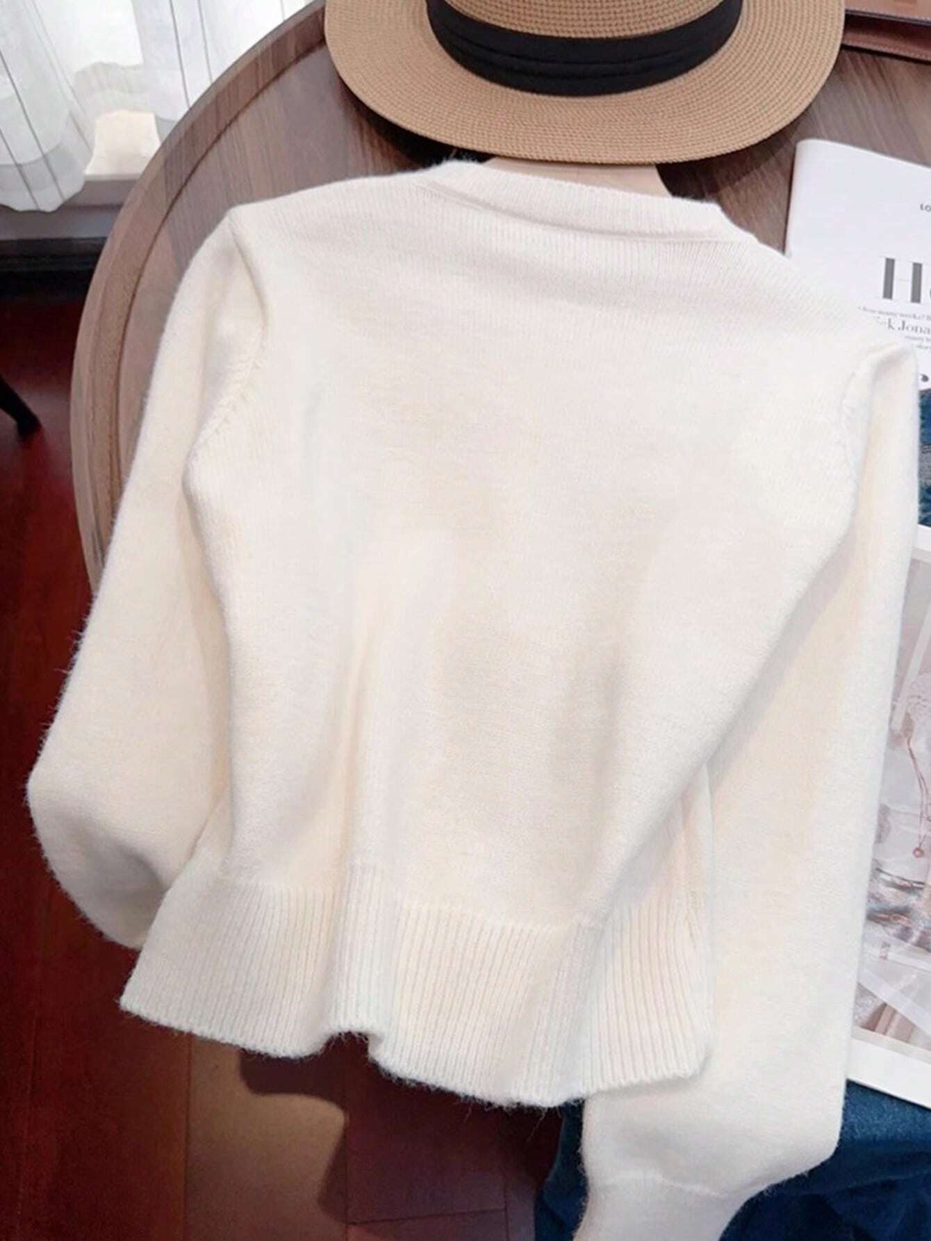 SHEIN JIANHU Spring Bowknot Knit Cardigan, Cropped Design For Petite Fit, Elegant And Versatile For A Stylish Look