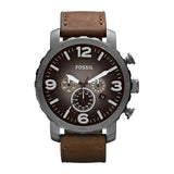 Fossil Nate Brown Leather Strap Grey Dial Chronograph Quartz Watch for Men - JR1424