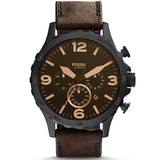 Fossil Nate Brown Leather Strap Brown Dial Chronograph Quartz Watch for Men - JR1487